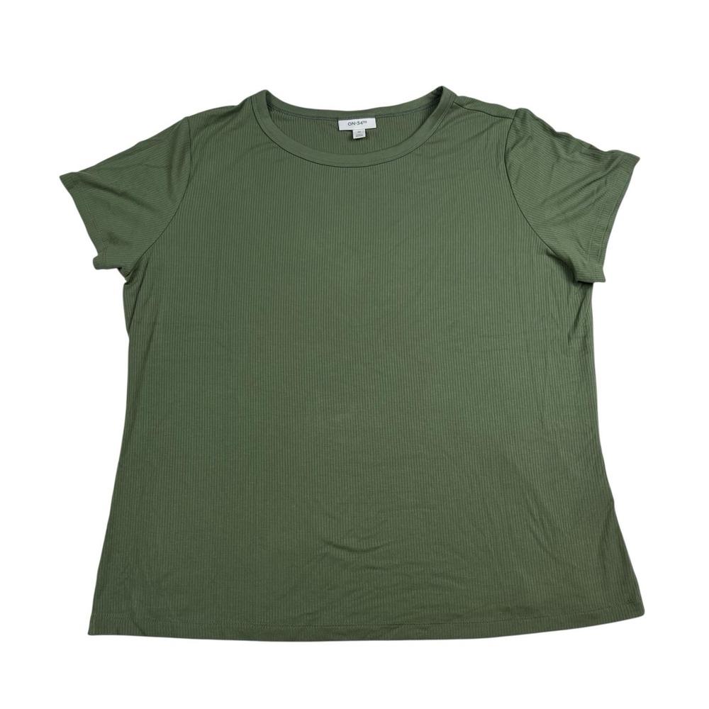 ON 34th Womens Ribbed Crew Neck SS T-Shirt Sz 3X Olive Green Lagom‎ Soft Relaxed
